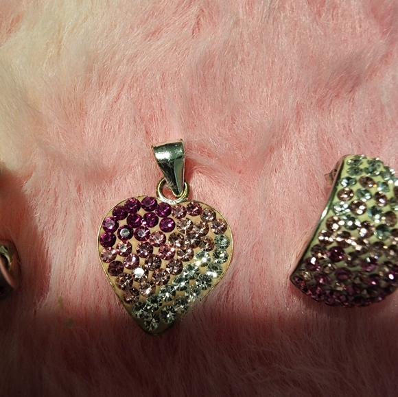 Jewelry set, 925, pink and white heart pendant and huggy hoops - Picture 3 of 10